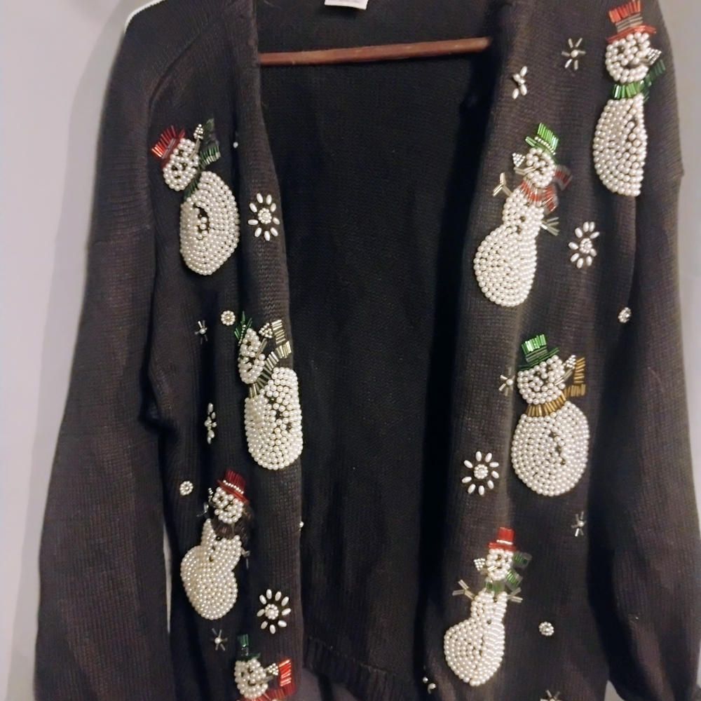 Victoria Jones Woman Black Festive Snowman Cardigan
